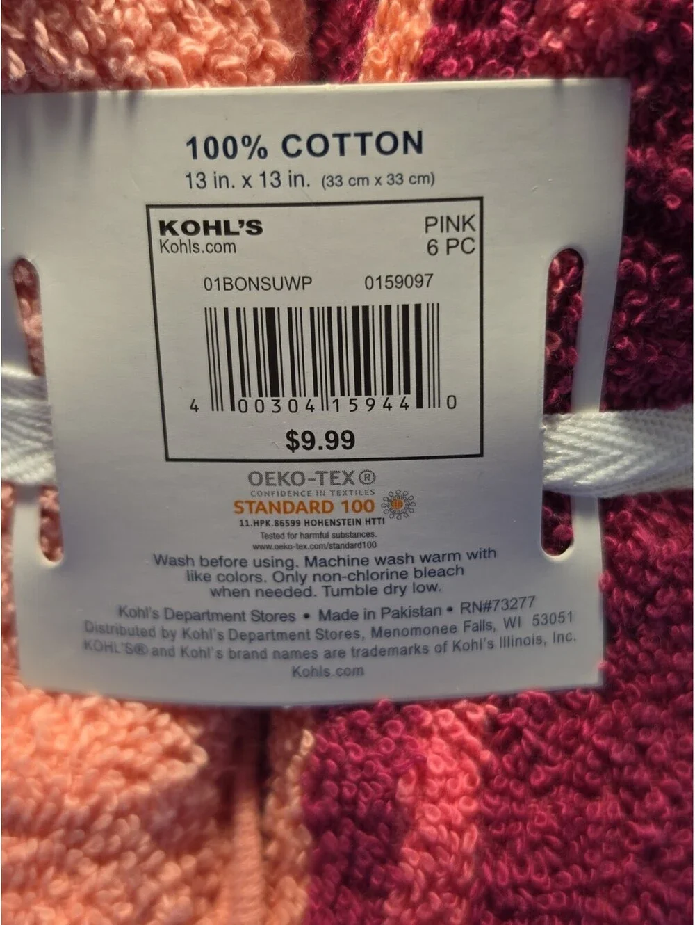 Set of 6 New Pink & Burgundy Washcloths 100% Cotton